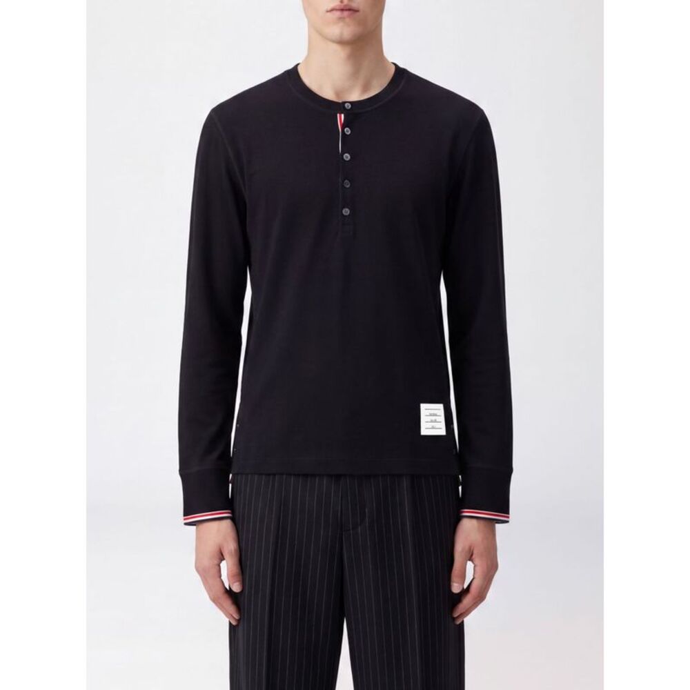 Thom Browne Men Thom Browne Merino Wool Crewneck Jumper With Side Button Placket